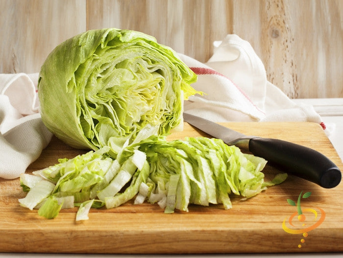 Fresh iceberg lettuce seeds from SeedsNow, showing packet of lettuce seeds for planting and growing iceberg lettuce.